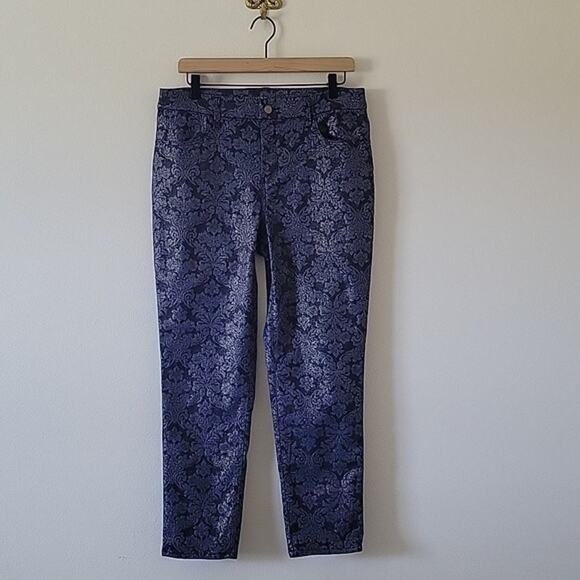 Chico's Navy Metallic Damask Girlfriend Ankle So Slimming Pant Size 8 - Picture 1 of 7